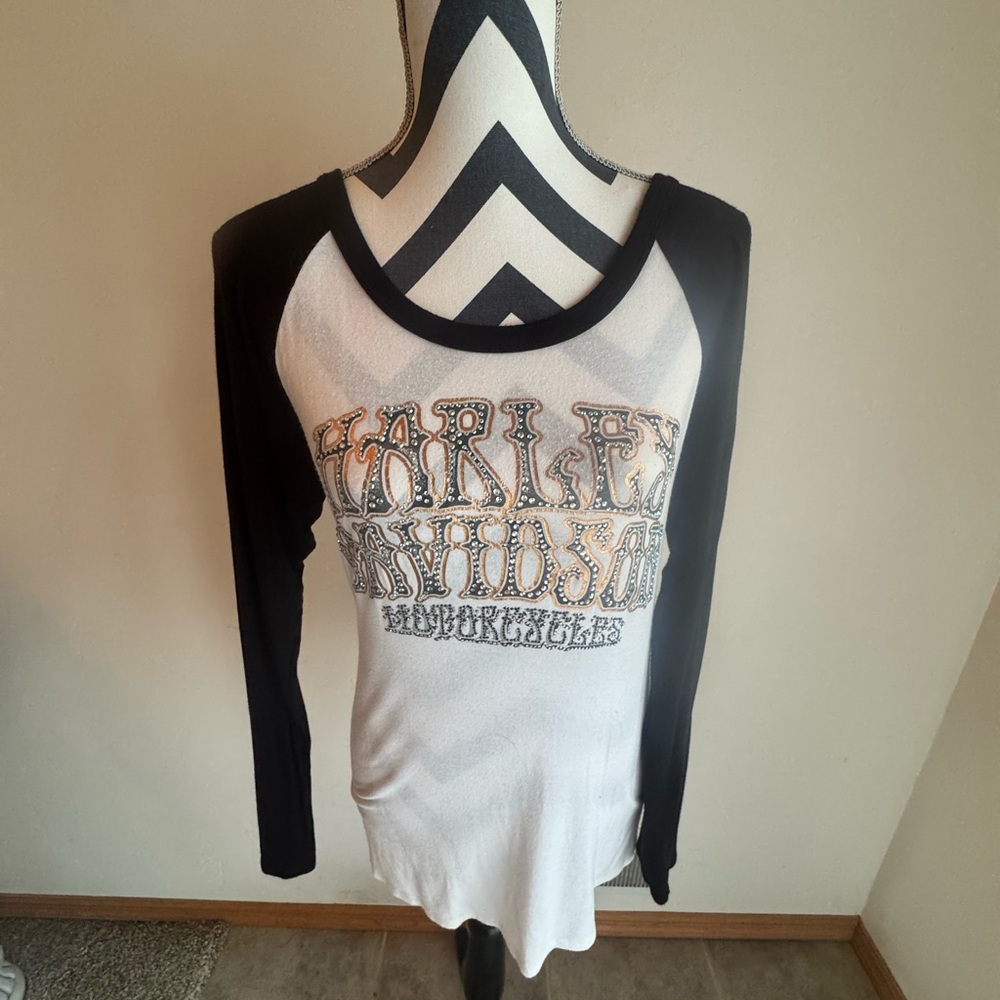 Harley-Davidson Black and White Raglan Graphic Tee